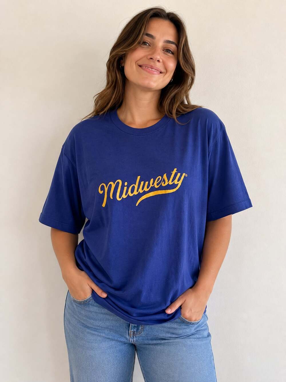 Women’s Midwest Girl “Midwesty” Script Graphic T-Shirt Royal Blue Large